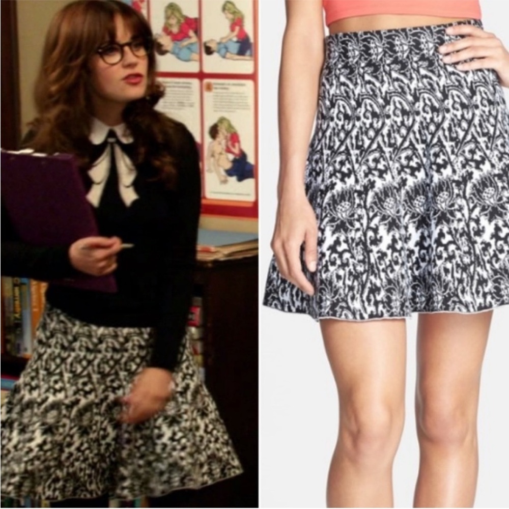 Lucy Paris Black and White floral Mini Skirt ASO Zooey Deschanel Small